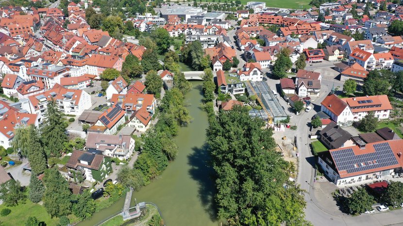 Blick auf die Altstadt von Wangen mit dem Fluss Argen