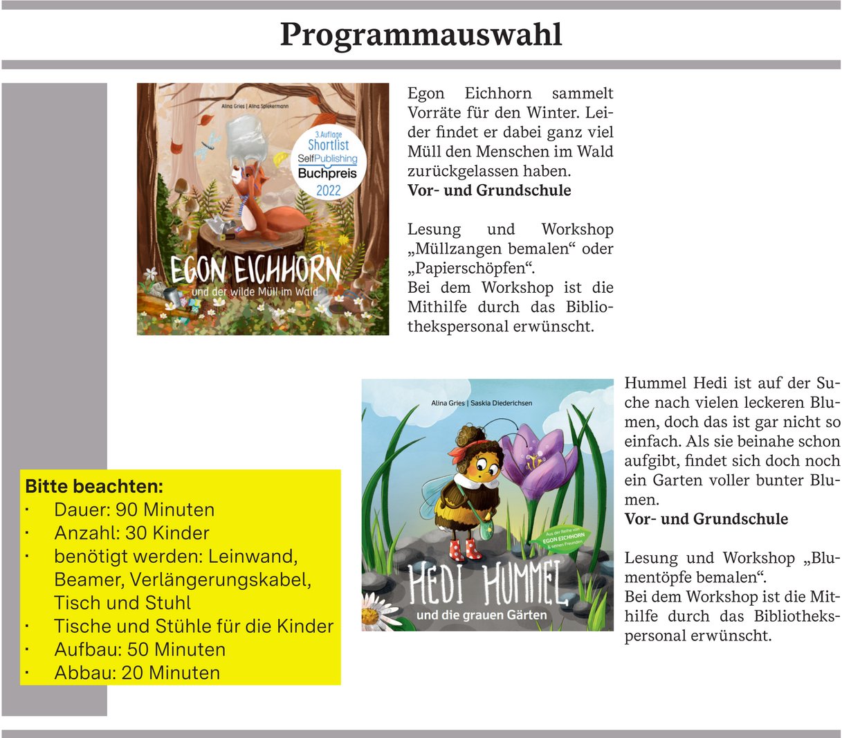 Auszug aus der Programmseite der Veranstaltungsreise 2026 mit Alina Gries