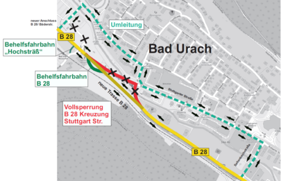 Ein Plan, der die Umleitungsstrecke während der Phase 2 zeigt.