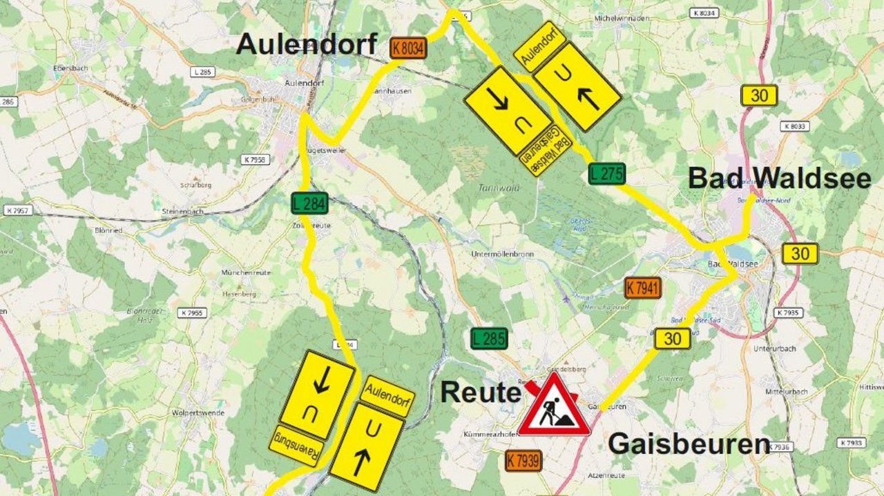 Landkarte mit eingetragener Skizze der Umleitung