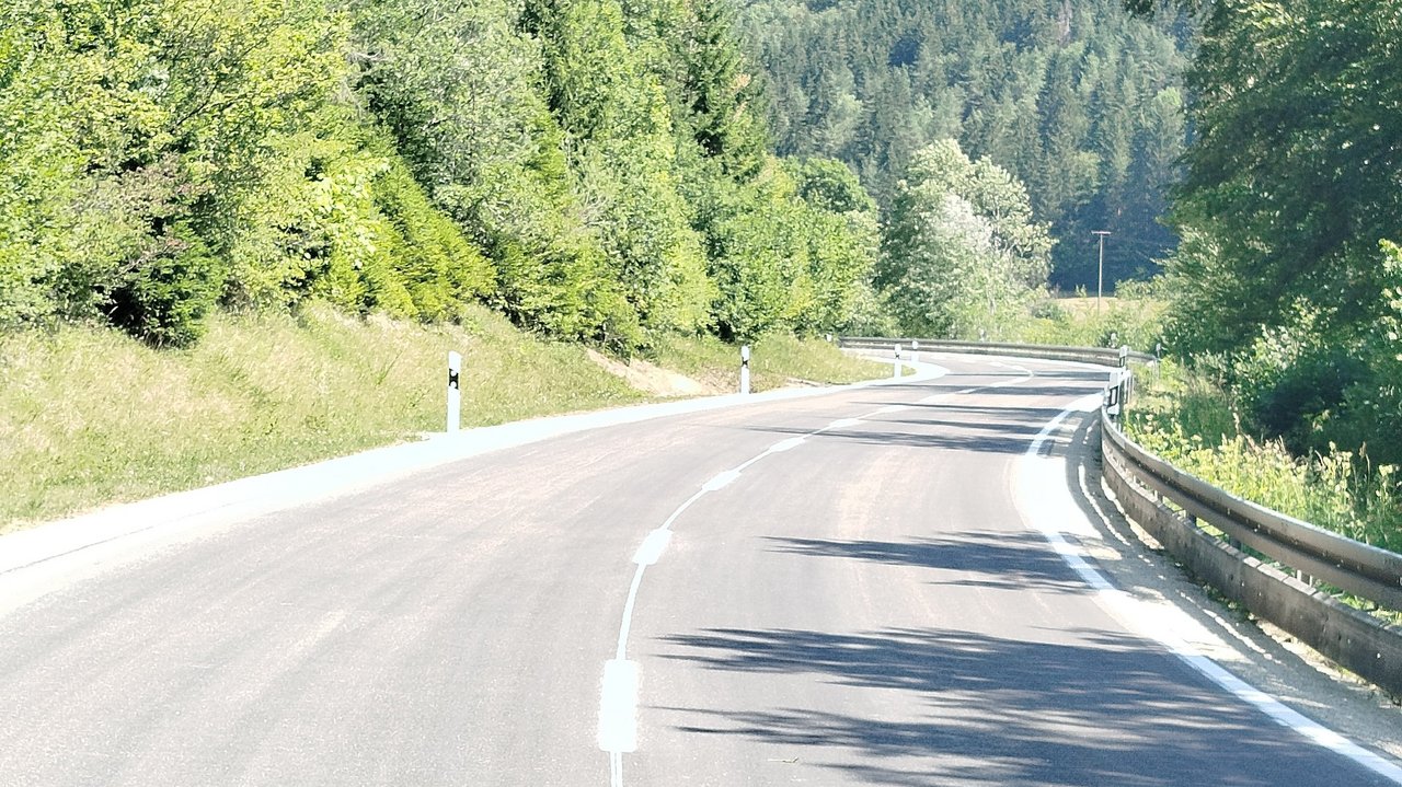 Das Foto zeigt die L 433 zwischen Egesheim und Nusplingen, die durch einen Wald führt